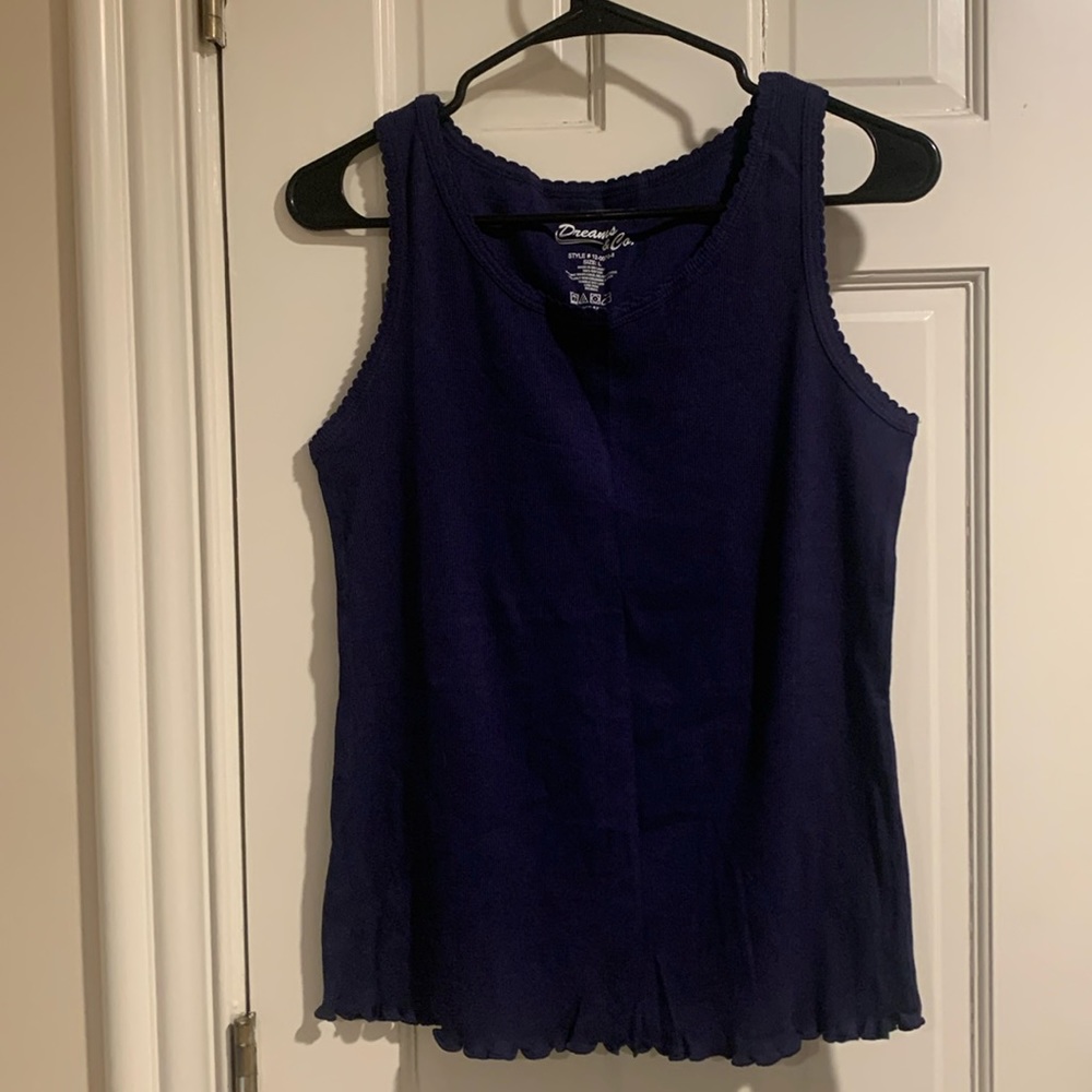 100% Cotton Navy Lounge/Sleepwear Tank with Scalloped Arm and Necklines